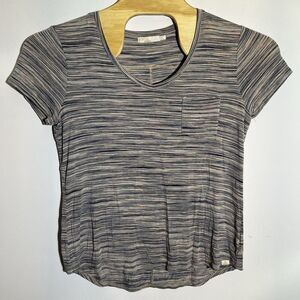 prAna Women's Large Frost Foundation Striped Modal Blend Short Sleeve V-Neck Tee